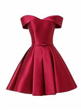 Picture of Wine Red Color Satin Handmade Knee Length Party Dresses, Short Prom Dresses